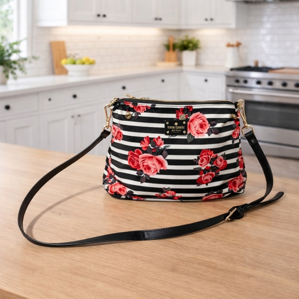 Kate Spade Black and Red Floral Crossbody Bag